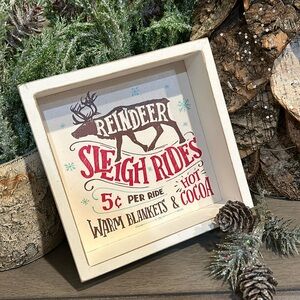 Christmas Reindeer Sleigh Rides wood Sign decor